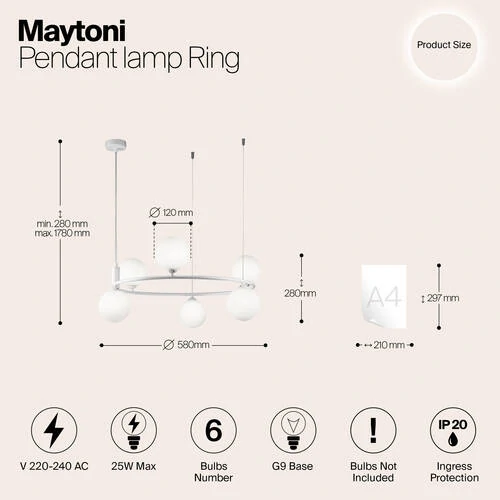 Подвесной светильник Modern Ring, 6xG9 Белый, Белый (Maytoni, MOD013PL-06W) - Amppa.ru