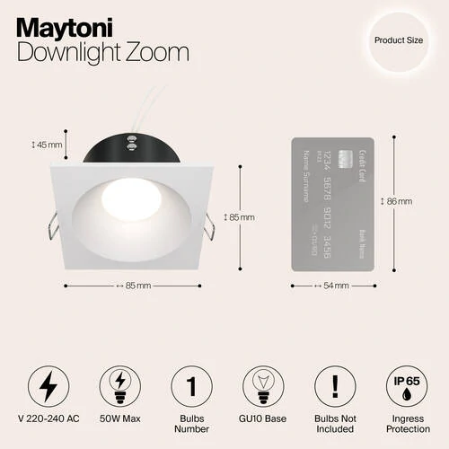 Встраиваемый светильник Downlight Zoom, 1xGU10 Белый (Maytoni Technical, DL033-2-01W) - Amppa.ru