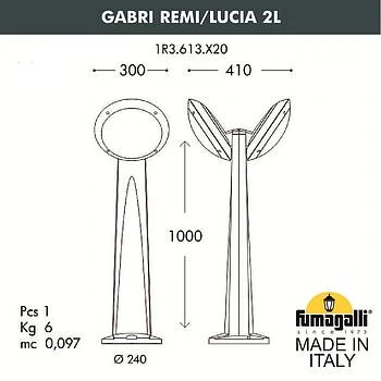 Садовый светильник-столбик наклонный Fumagalli Gabri Remi/Lucia 2L 1R3.613.X20.AYE27, Черный и Матовый