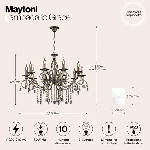 Люстра Royal Classic Grace, 10xE14 Бронза (Maytoni, RC247-PL-10-R) - Amppa.ru