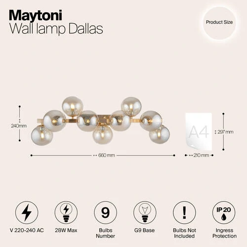 Бра Modern Dallas, 9xG9 Золото, Янтарный (Maytoni, MOD547WL-09G) - Amppa.ru