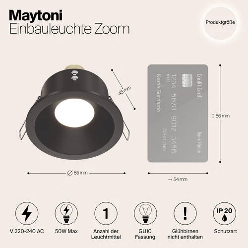 Встраиваемый светильник Downlight Zoom, 1xGU10 Черный (Maytoni Technical, DL032-2-01B) - Amppa.ru