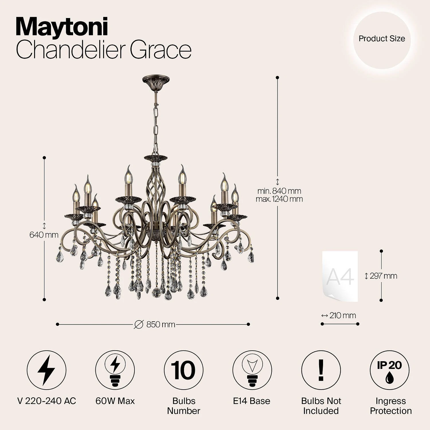 Люстра Royal Classic Grace, 10xE14 Бронза (Maytoni, RC247-PL-10-R) - Amppa.ru