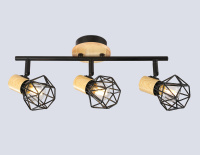 Настенно-потолочный спот в стиле лофт TR8753/3 BK/WD черный/дерево IP20 E27/3 435*115*200 (Ambrella Light, TR8753)